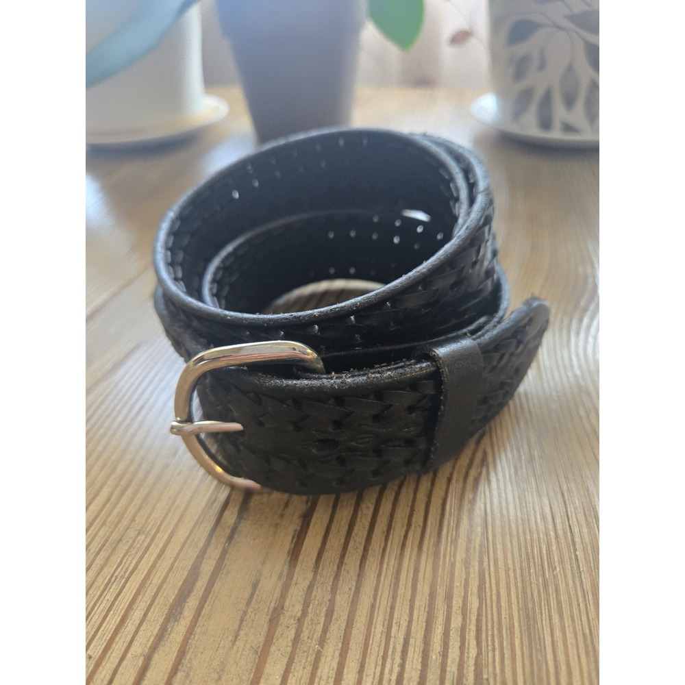 Leather Hand Tooled Woven Black Belt Hecho en Mexico Mens 40